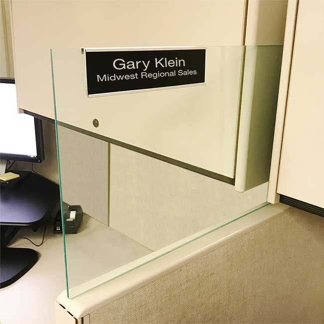 Glass Cubicle Name Plate Holders Slide Over Glass Partition Walls of