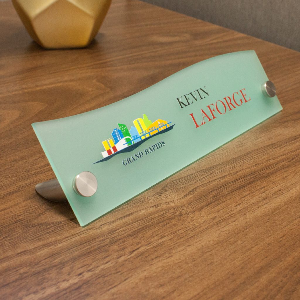 Frosted Acrylic Desk Name Plates for Offices, Top Wave NapNameplates