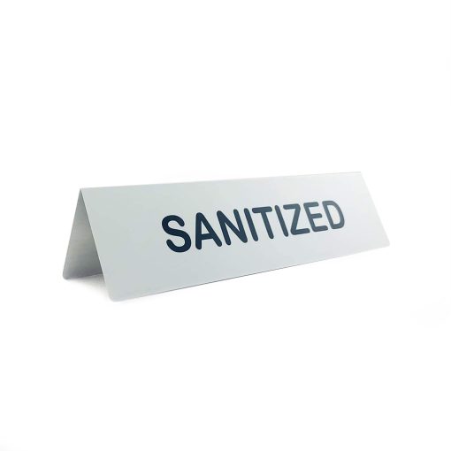 Table Tent Sign - Sanitized, 8" x 2" - Pack of 5