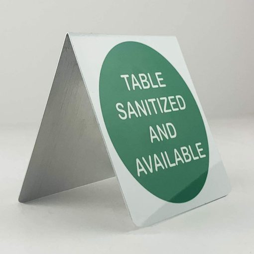 Table Tent Sign - Sanitized and Available, 3"x3" - Pack of 5