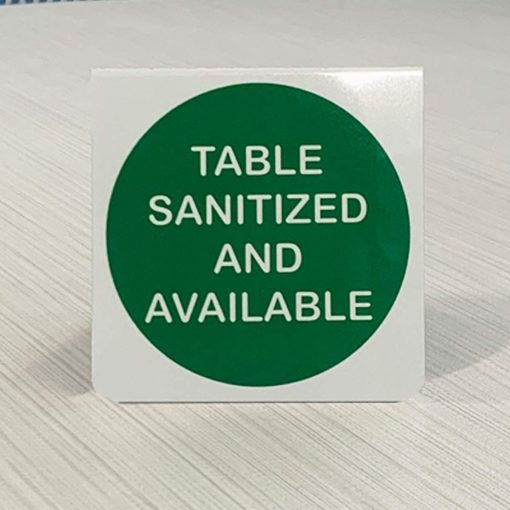 Table Tent Sign - Sanitized and Available, 3"x3" - Pack of 5 - Image 2
