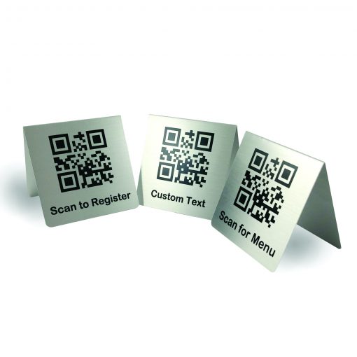 Custom QR Code Table Tent Signs, Silver Metal 3x3 - NapNameplates