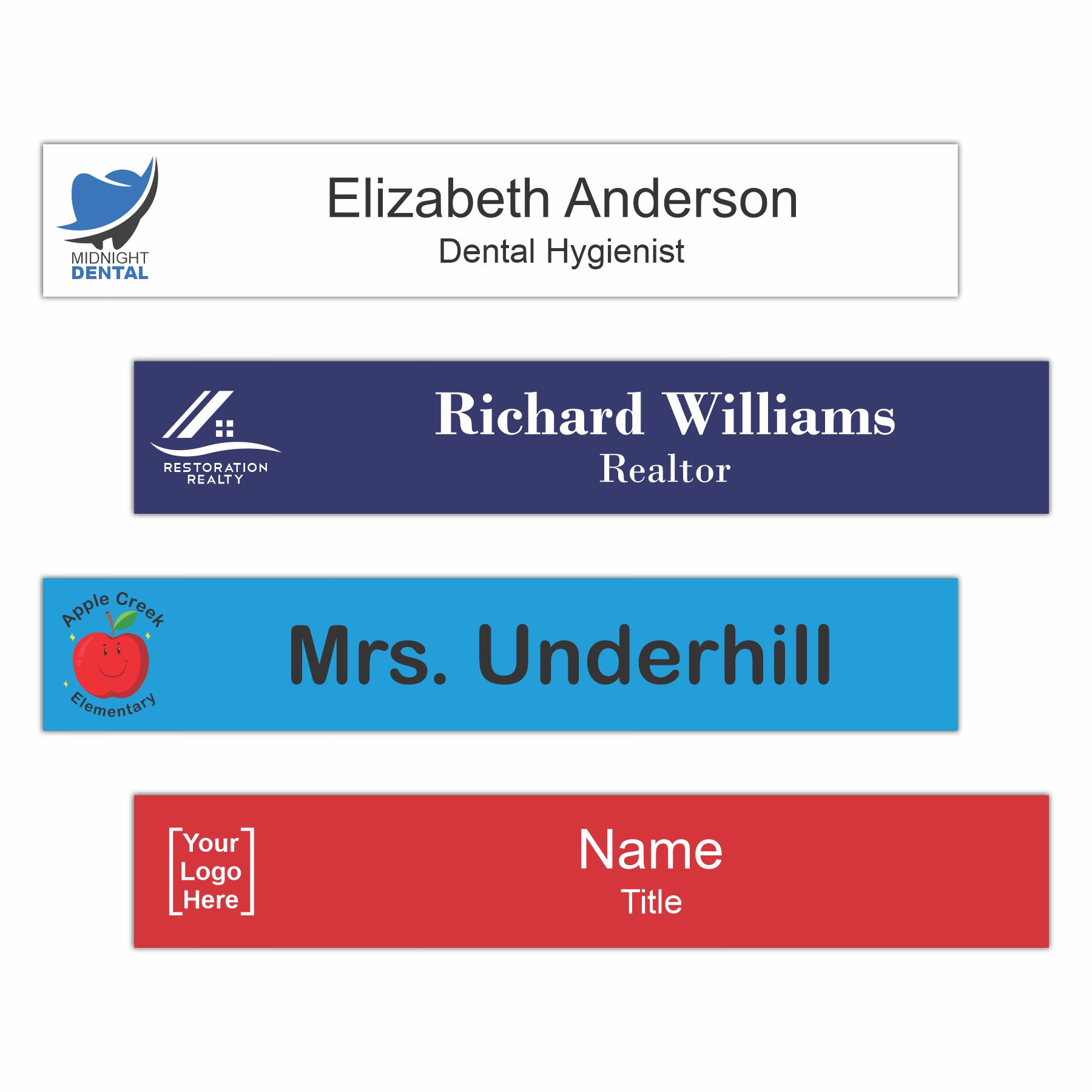 12" x 2" Office Name Plate Signs - Color-Printed Plastic