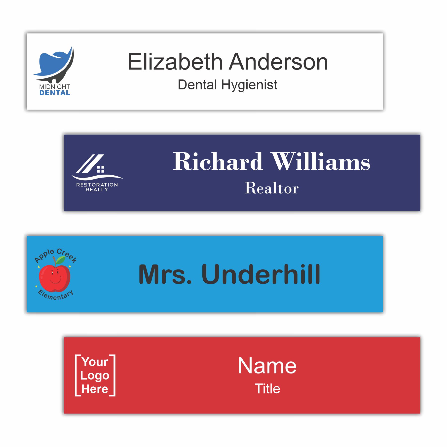 14" x 3" Office Name Plate Signs - Color-Printed Plastic