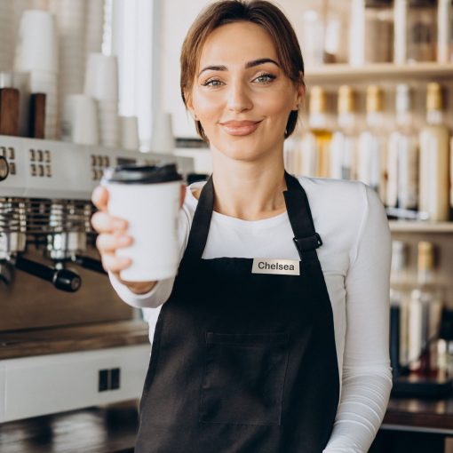Name Badges for Employees, Fold Over Aprons or Pockets, Write-On, Printed Logos - NapNameplates.com