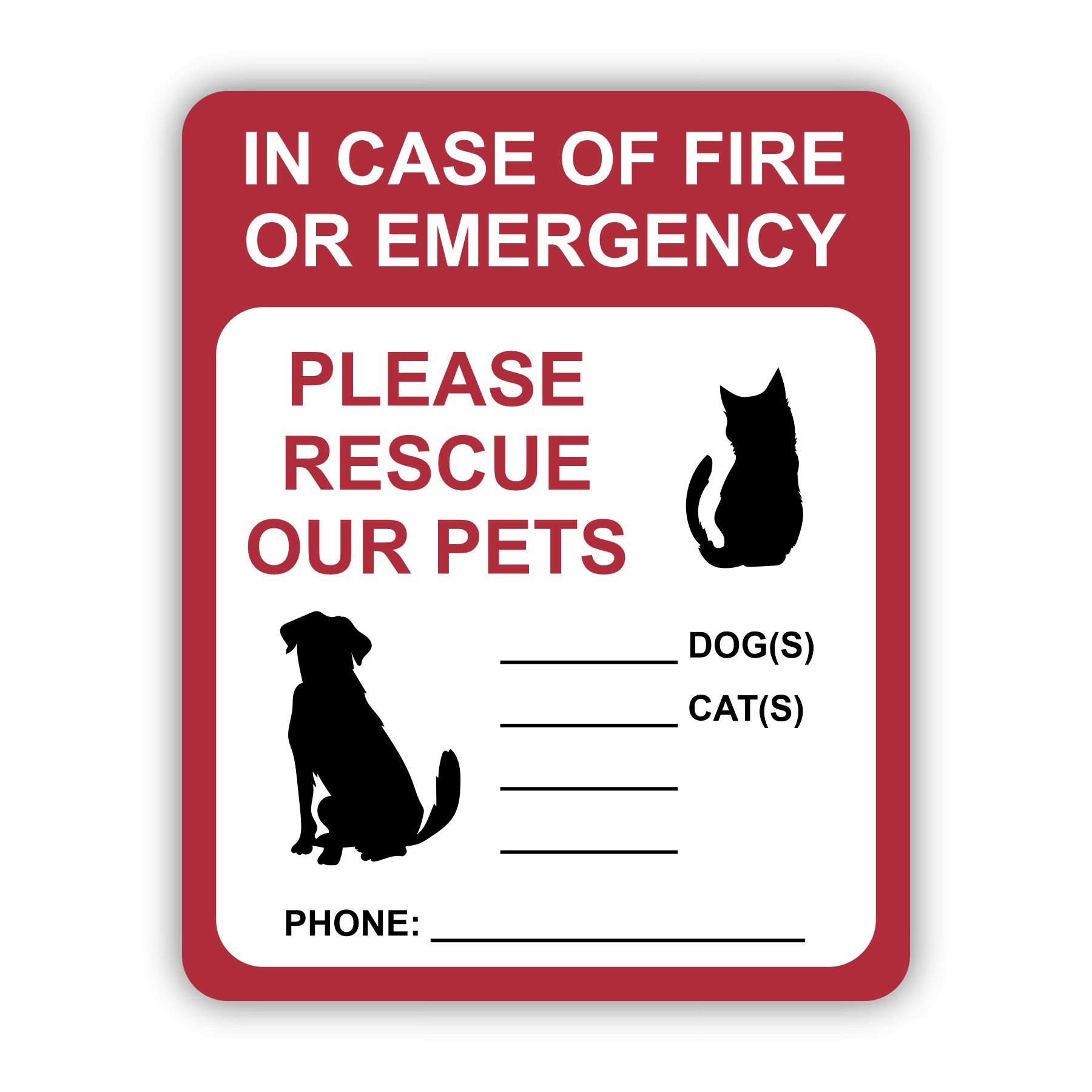 "In Case Of An Emergency Please Rescue Our Dog" 4x4 Vinyl Sticker - Pet Rescue Decal