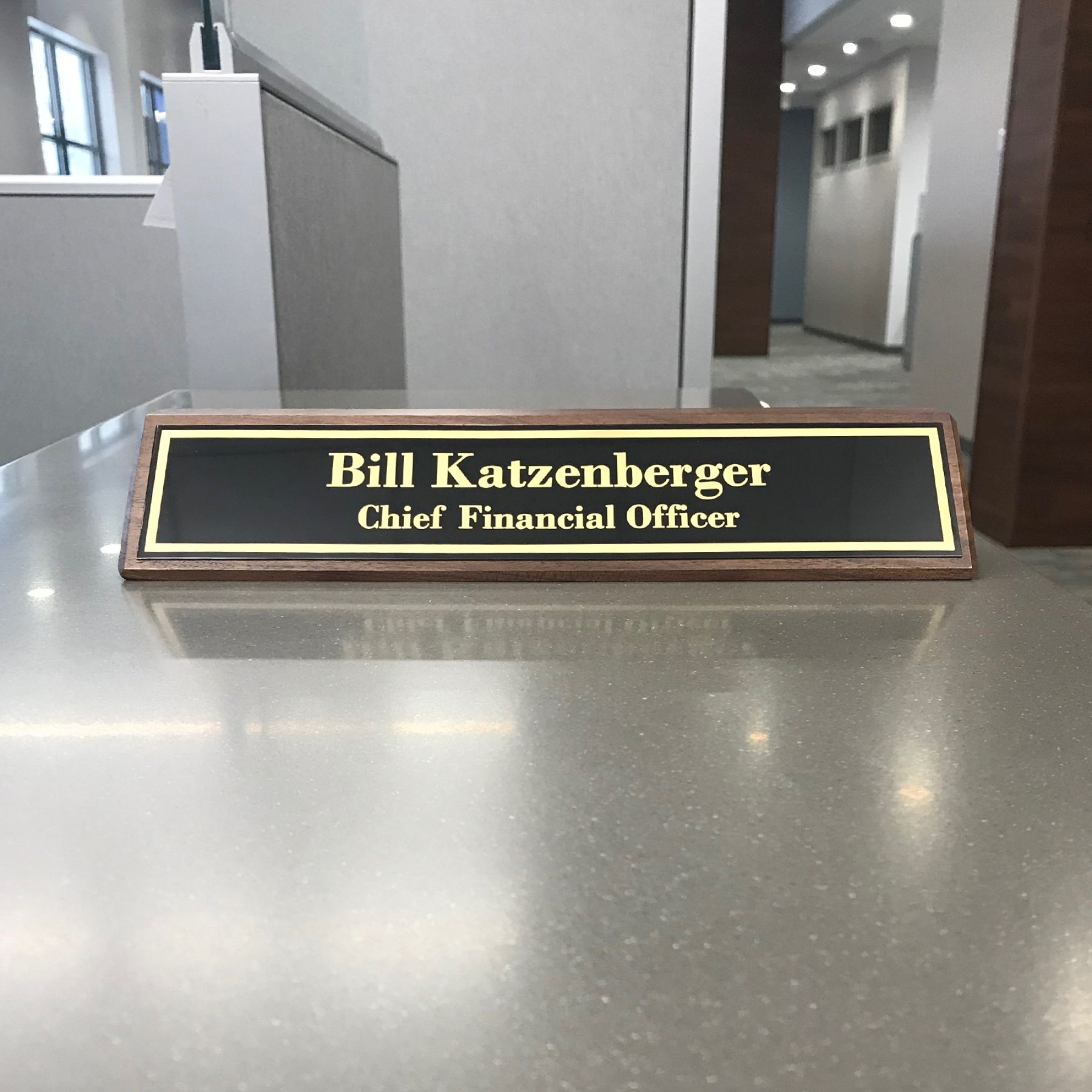 10" x 2" Walnut Desktop Holder with Brass Nameplate - Image 2