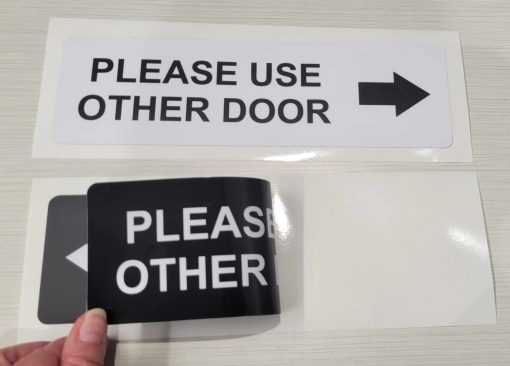 10" x 3" Please Use Other Door Vinyl Decal, 2 Pack - Image 2