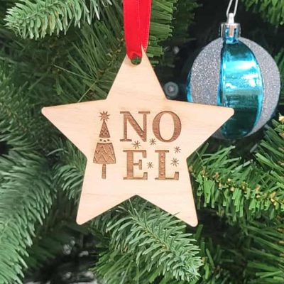 3-1/2" x 3-3/8" 5-Sided Star Ornament - Engraved Alderwood