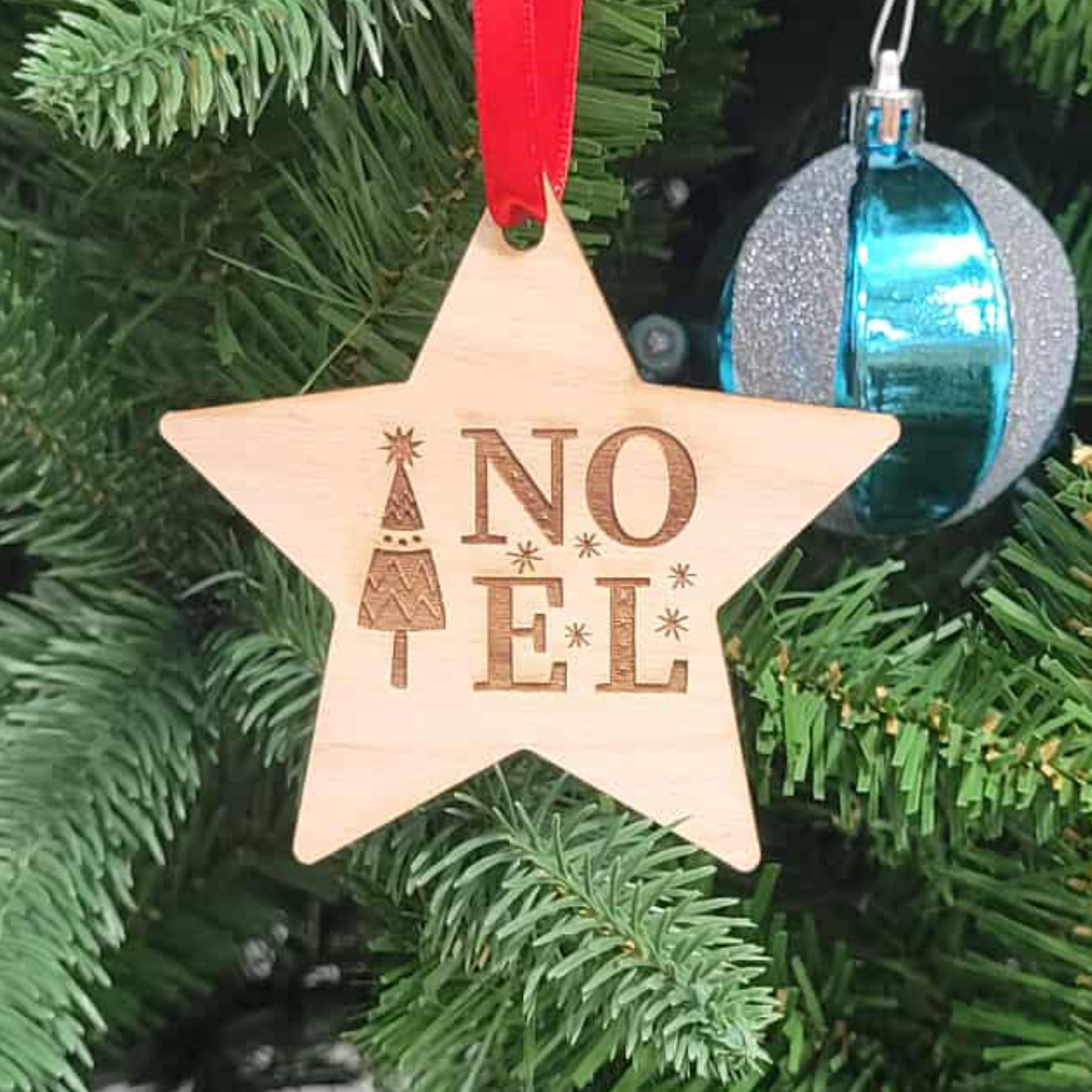 3-1/2" x 3-3/8" 5-Sided Star Ornament - Engraved Alderwood