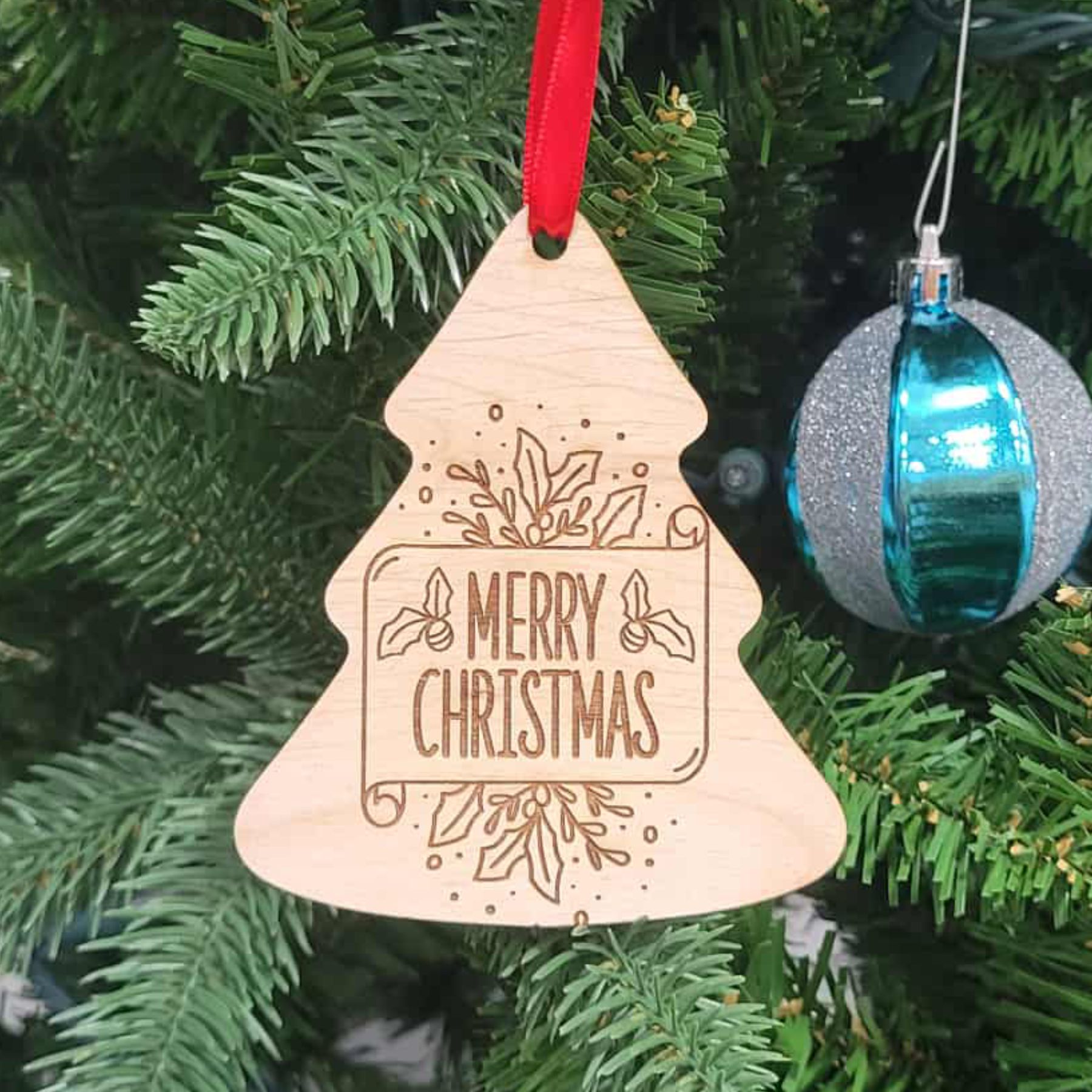 3-3/8" x 4" Tree Ornament - Engraved Alderwood
