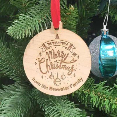 3" x 3-1/4" Bauble Ornament - Engraved Alderwood