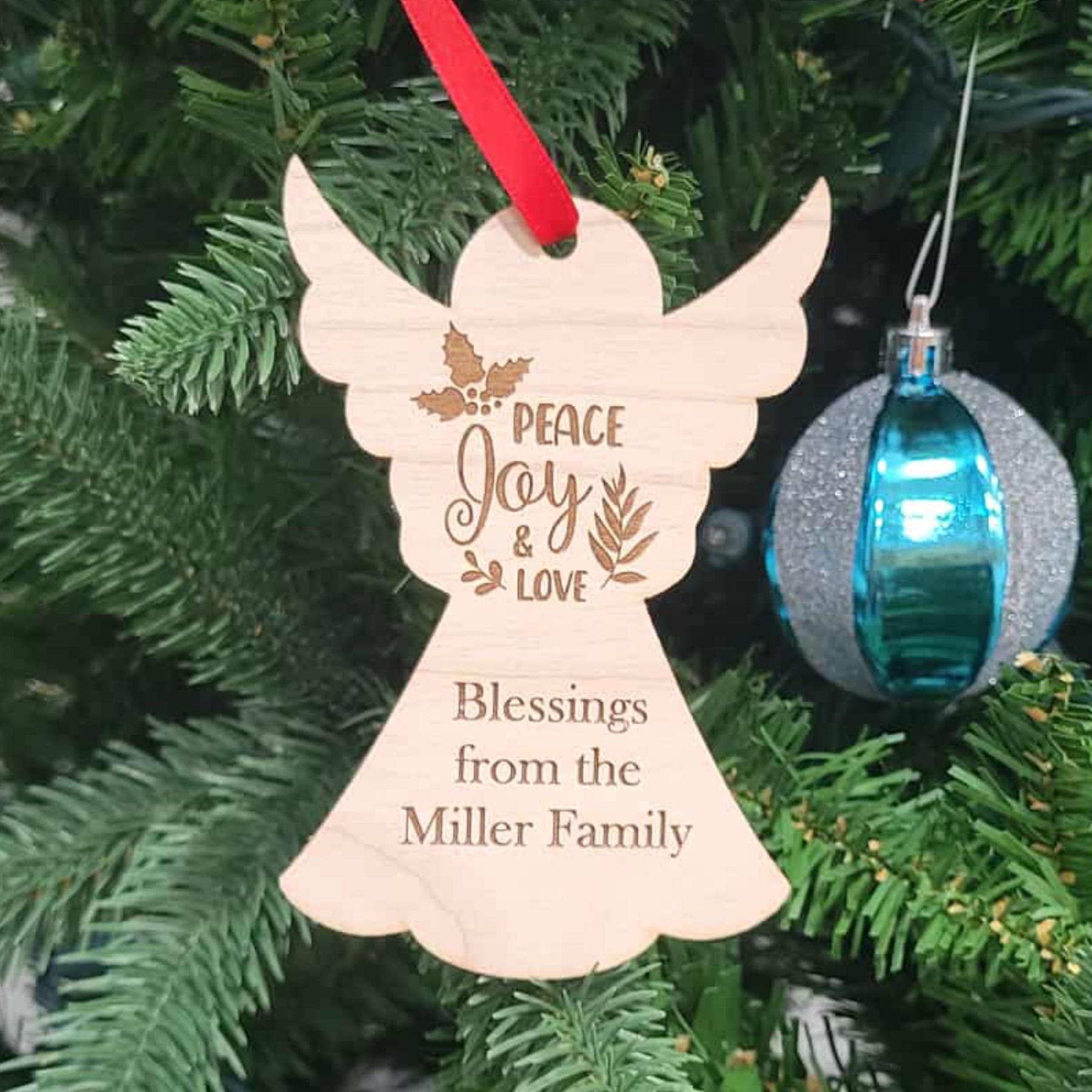 3" x 4-1/2" Angel Ornament - Engraved Alderwood