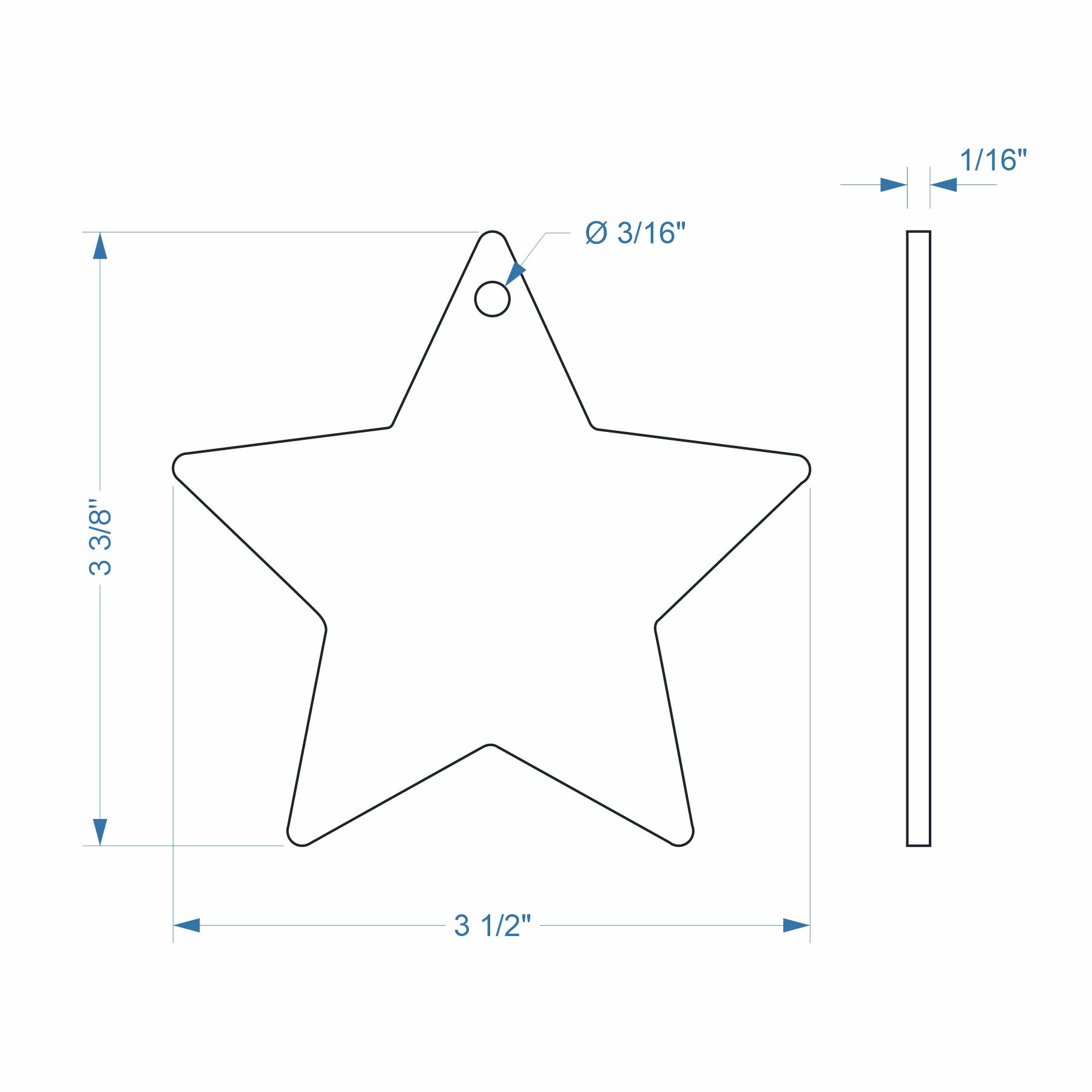 3-1/2" x 3-3/8" 5-Sided Star Ornament - Engraved Alderwood - Image 3