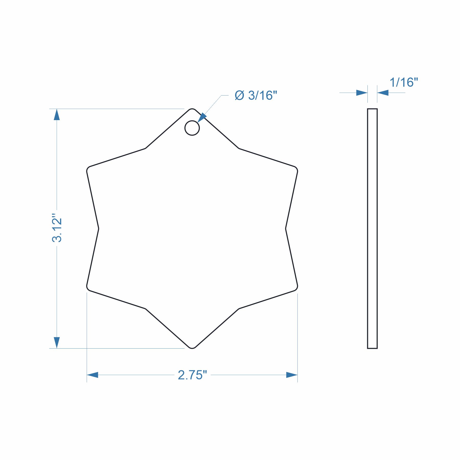 2-3/4" x 3-1/8" 6-Sided Star Ornament - Engraved Alderwood - Image 3