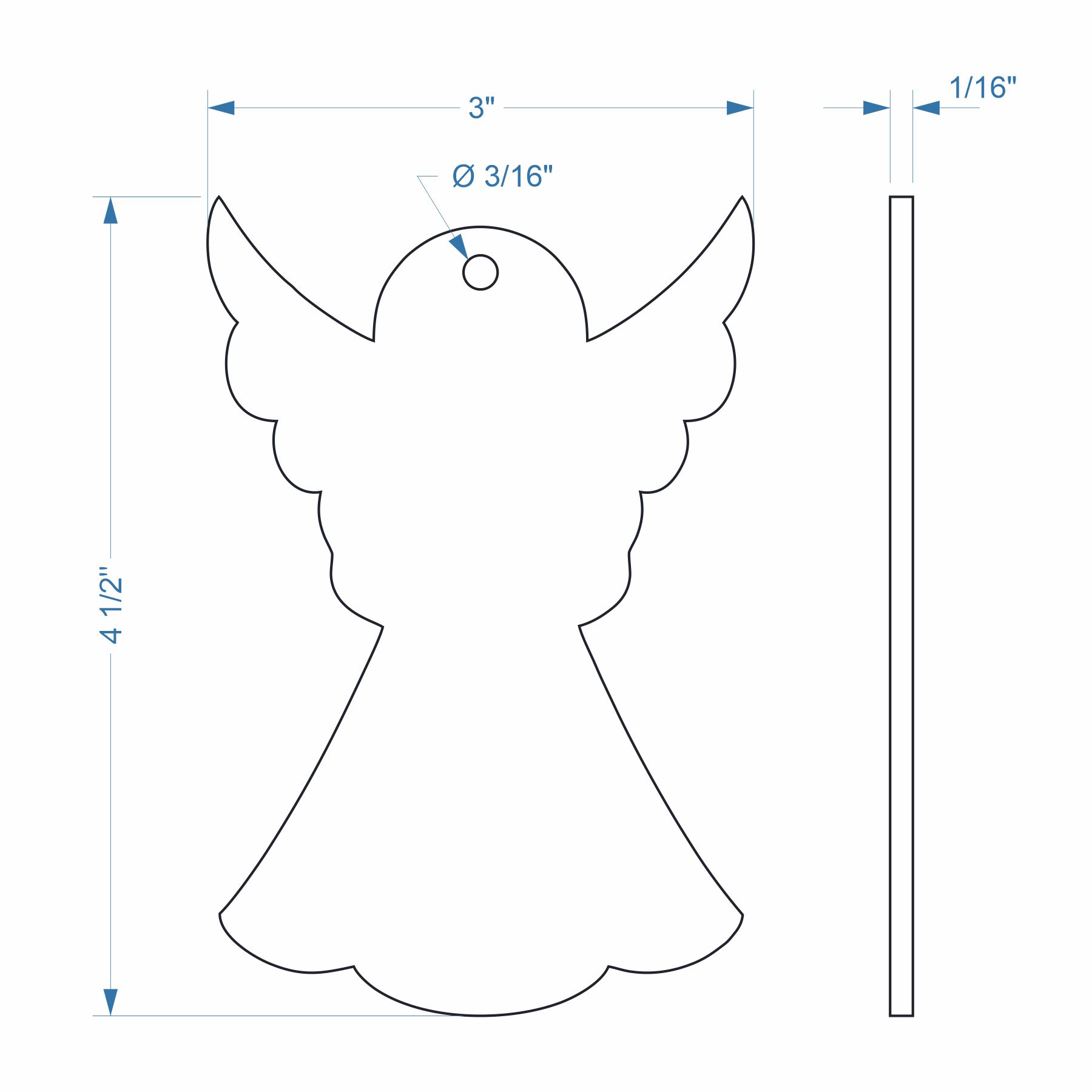 3" x 4-1/2" Angel Ornament - Engraved Alderwood - Image 3