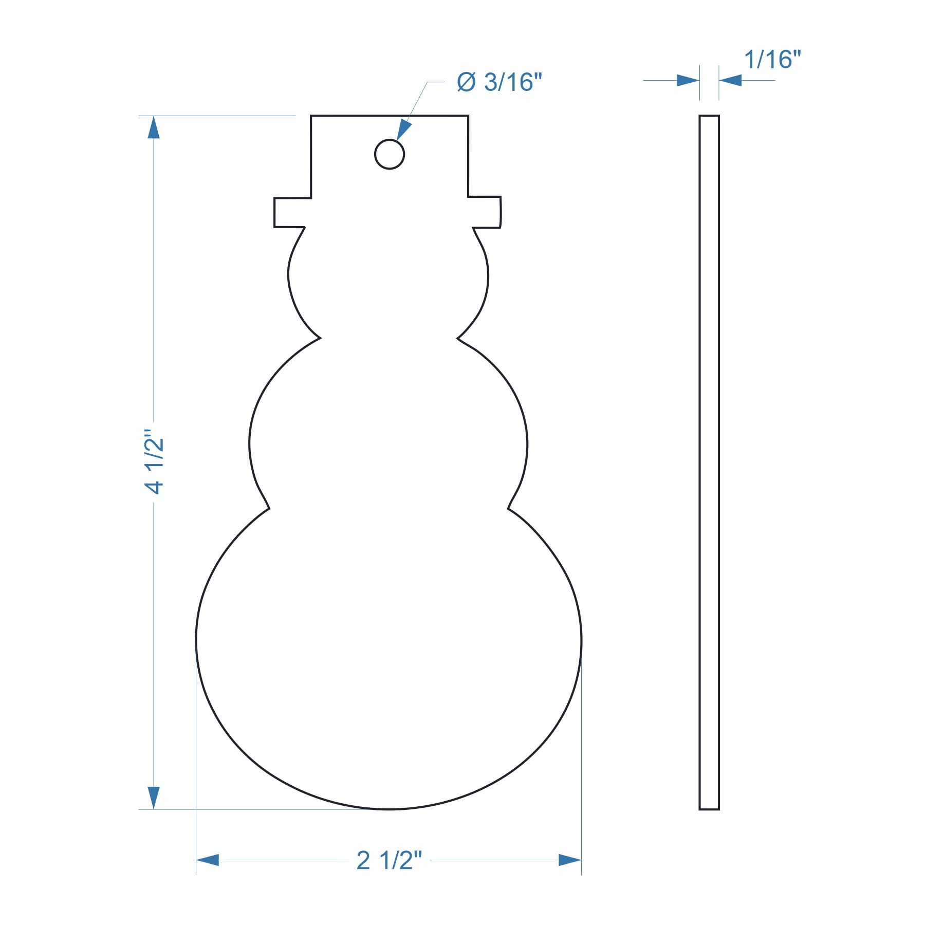 2-1/2" x 4-1/2" Snowman Ornament - Engraved Alderwood - Image 3