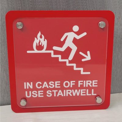 In Case of Fire Acrylic & Plastic Layered Standoff Sign